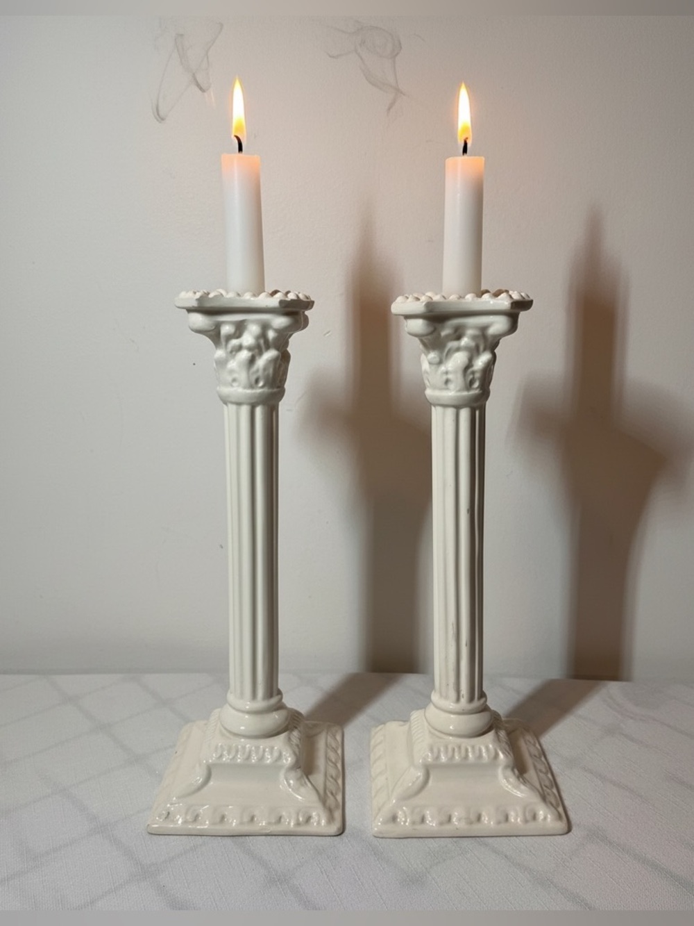White Corinthian Column Candle Holders - Set of 2
Made in Spain